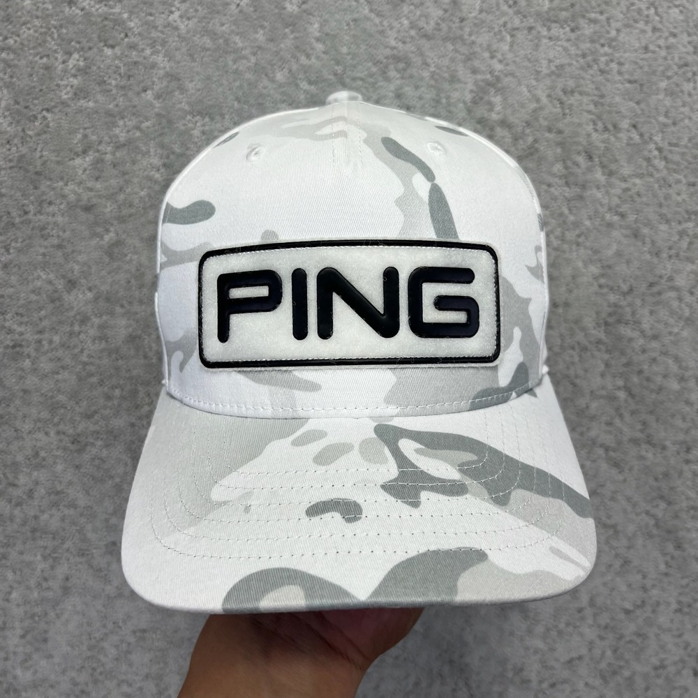 Ping Golf Snapback Cap Mens White Gray Camo Flexfit 110 American Flag Patch Hat
